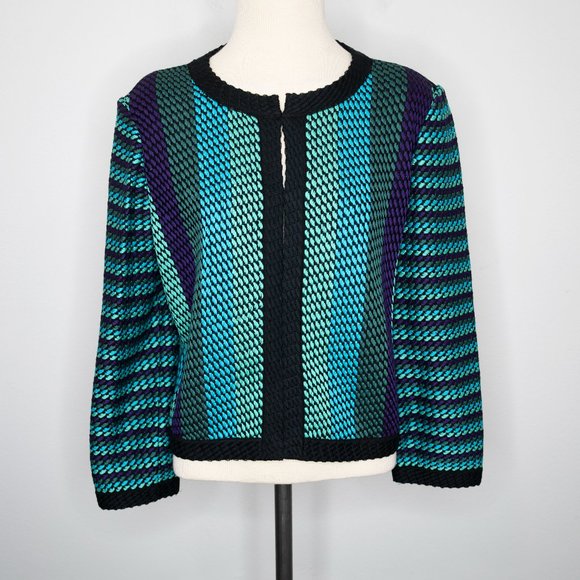 St. John Blue Teal Purple Woven Stripe Blazer P18 - Picture 2 of 8